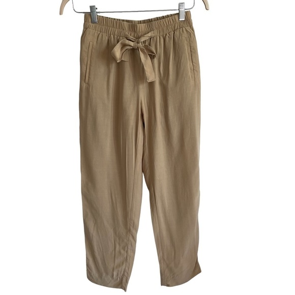 & Other Stories Tan Cropped High Waist Drawstring Cupro Pants, Size 2 - Picture 1 of 7